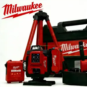 Milwaukee 360° Self-Leveling Cross Line Level Kit, Work Tools with Aluminum Tripod, Heavy-Duty Case, Dual Power Sources for Construction, Framing