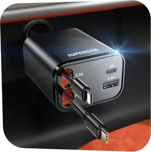 Retractable USB Charger – 69W Fast Charging Adapter with Built-in Cables (2025 Upgrade)