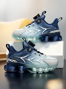 Spring Fall Casual Athletic Sports Shoes, Adjustable Rotating Buckle, Classic Colorblock, School Student Sneakers, Textile Upper