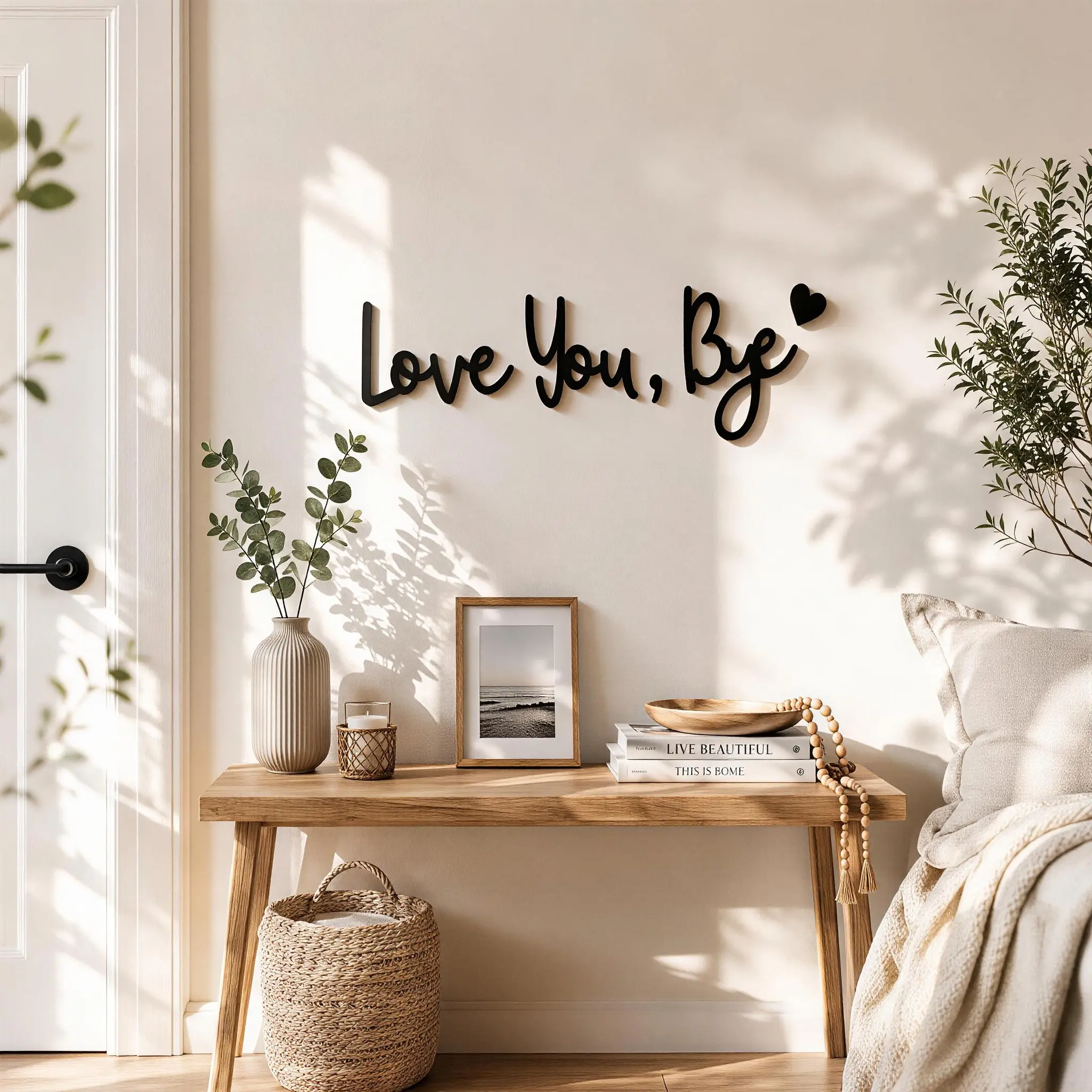 Love You Bye Wall Sign, Wooden Wall Decor for Entryway, Black Wood Wall Art for Hallway, Living Room & Bedroom, Modern Farmhouse Home Decor, Housewarming Gift