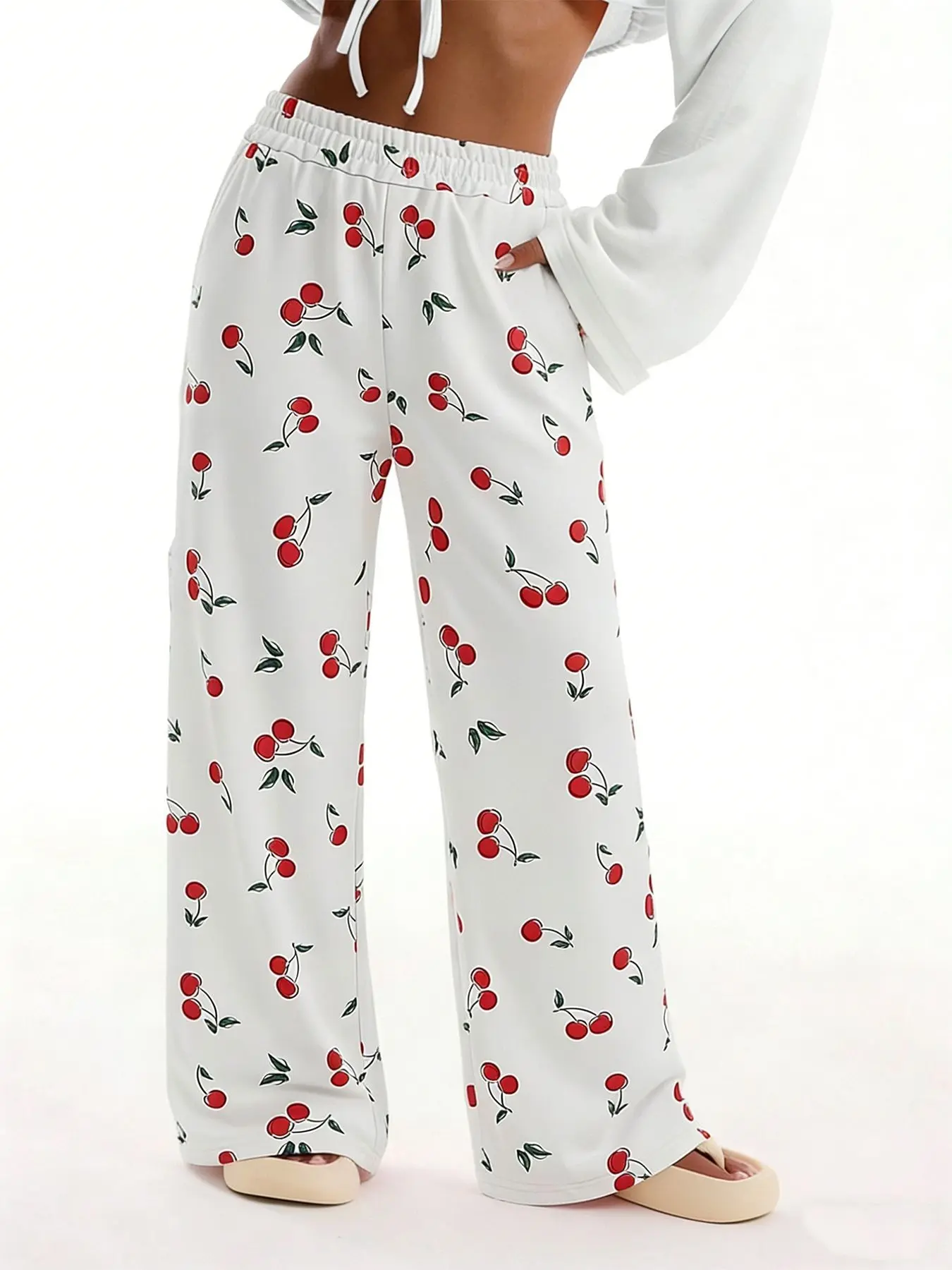 Women's Bohemian-style wide-leg trousers, Pants, high-waisted drawstring loose-fitting, Elastic, Made from a comfortable fabric, suitable for various occasions