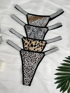 Women's Leopard Pattern No-Show Panties, Buttery Soft Seamless Underwear. Sexy & Stretchy Invisible Briefs for Everyday. criss cross sticky storage sheer  lace scoop  wireless  tshirt popilush Elegant Breathable Bra Set  and  mesh full  support