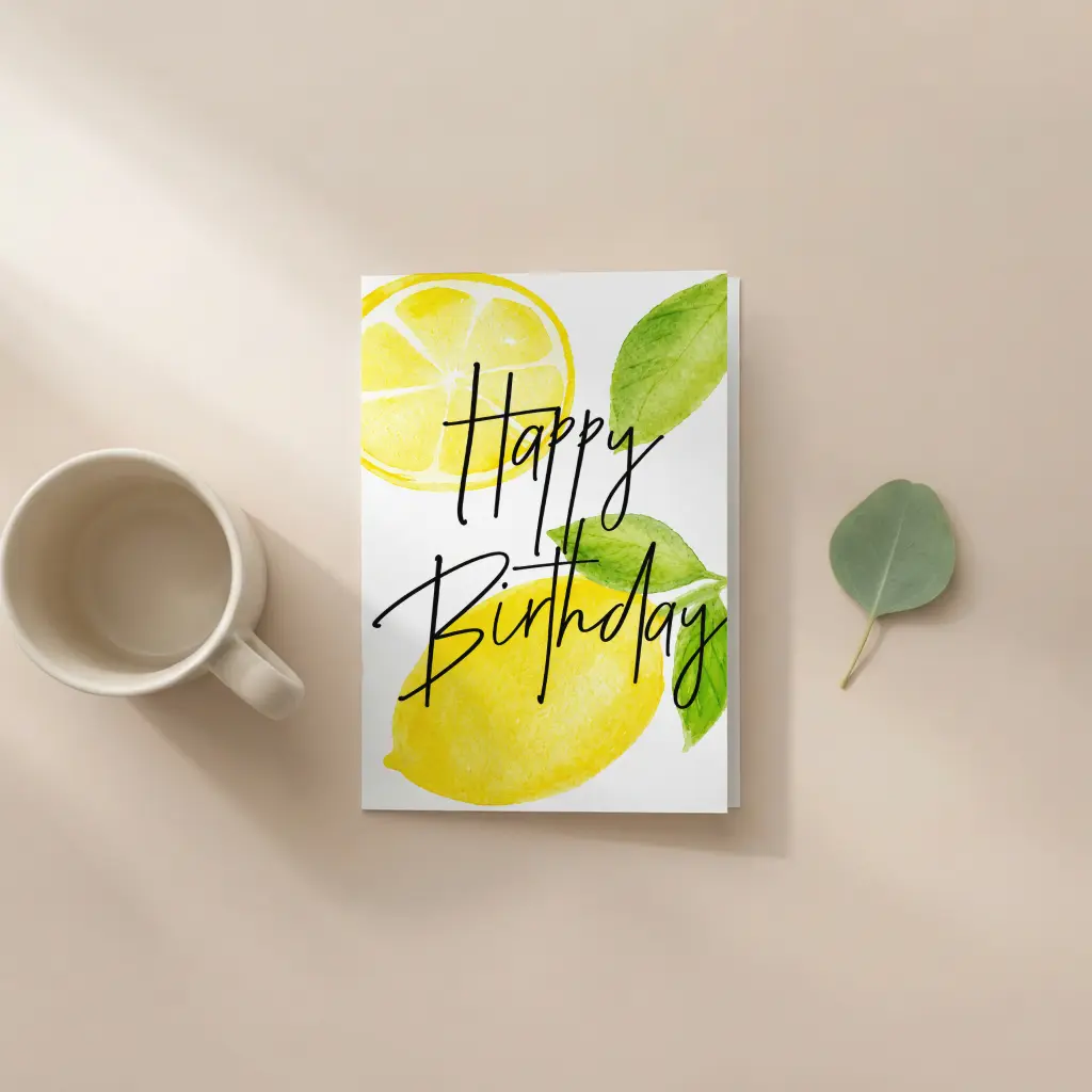 Watercolor Art Aesthetic Floral Birthday Card | Elegant Botanical & Fruit Greeting Card with Envelope for Office Stationery Supplies