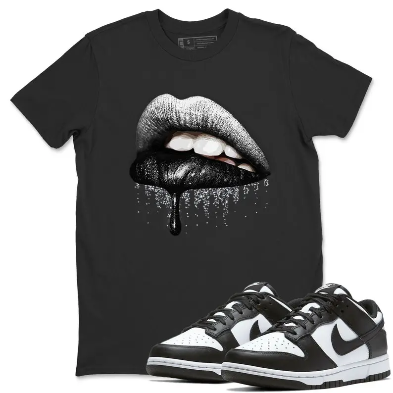Dripping Lips Unisex Crew Neck T-Shirt - Sneaker Shirt To Match Dunks Panda Black White