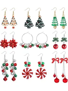 9 Pairs Christmas Earrings Christmas Tree Earrings Christmas Garland Earrings Christmas Gifts for Women Xmas Earrings Dangle Drop Earrings Christmas Stud Earrings High Quality Earrings
