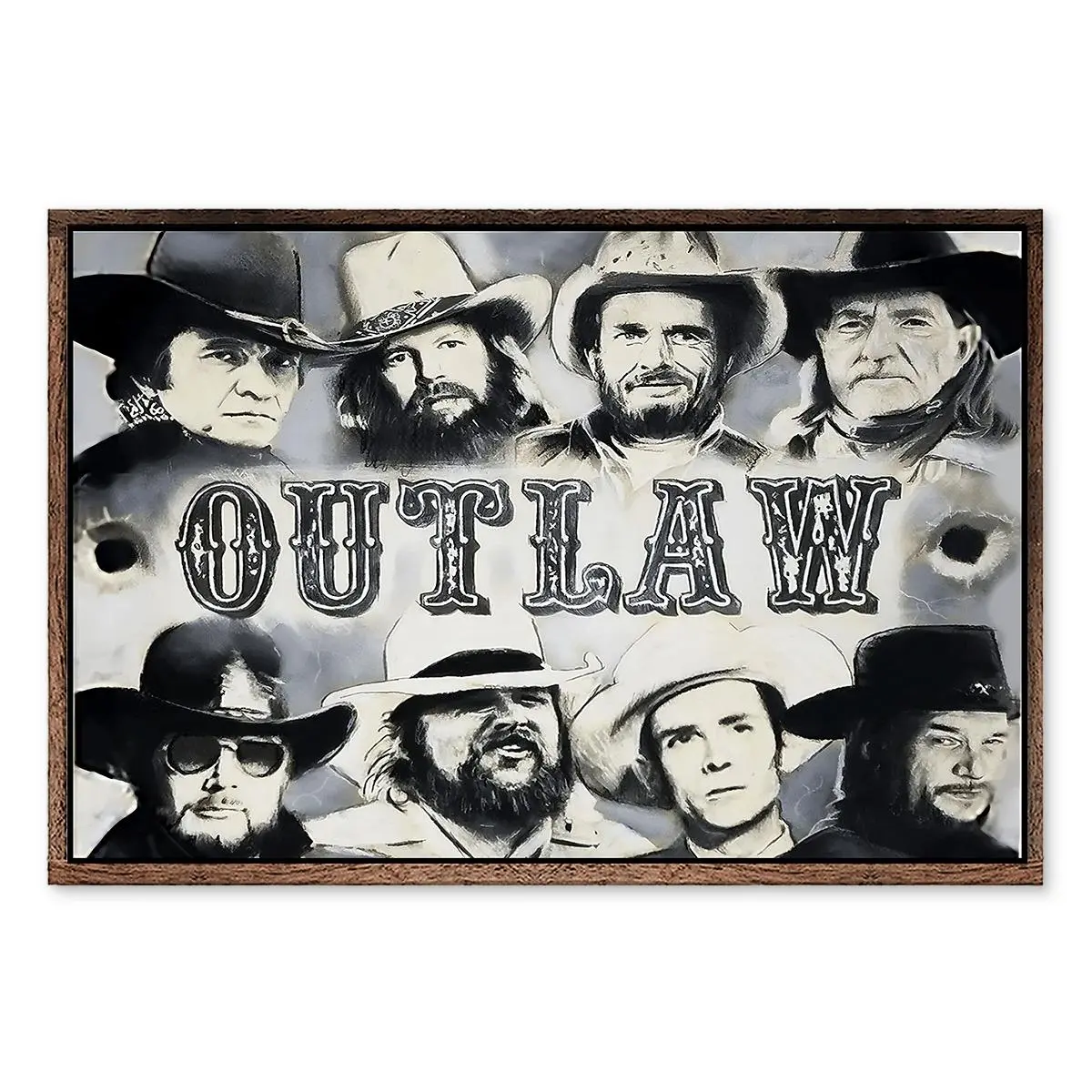 Vintage Outlaw Country Black-and-White Music Graphic Poster - Fade-Resistant Photo Print, Vintage Wall Art, Western Wall Art, Home Room Decoration, Gift for Music Lovers