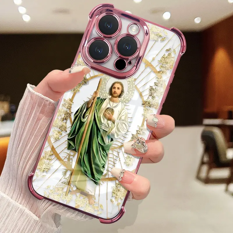 Saint Judah pattern mobile phone protective case, suitable for iPhone X, 11, 12, 13, 14, 15, 16, 17promax, four-corner anti-fall smartphone protective cover, shockproof, TPU transparent mobile phone case,