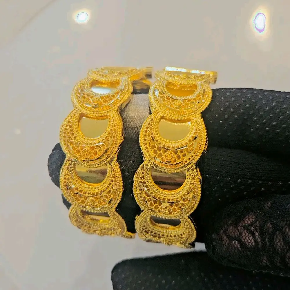 Gold Plated Bangles, 2-Piece Fashion Accessory Set for Women