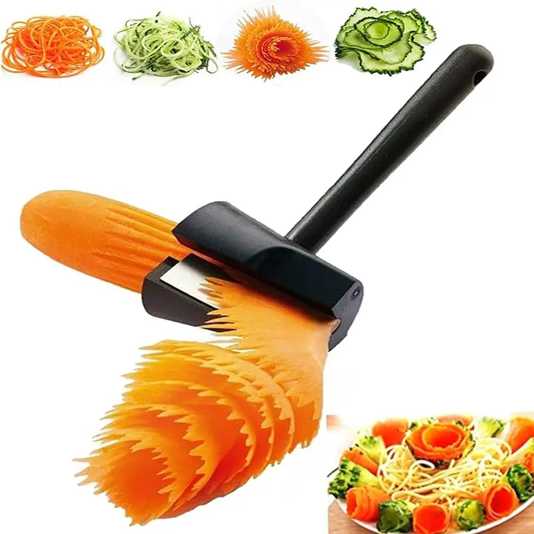Peeler, Black Carrot Spiral Shredder Root Vegetable and Fruit Shredder Sharpener Decorative Tool, Suitable for Potato, Carrot, Kitchen Peeler - Black ﻿
