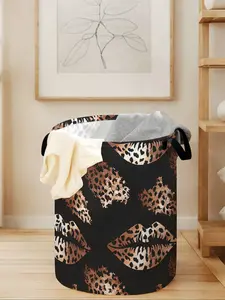 Leopard Print Laundry Basket with Handle, Laundry Hamper, Durable Foldable Clothes Storage Bin, Large Capacity Toy Organizer for Home Use
