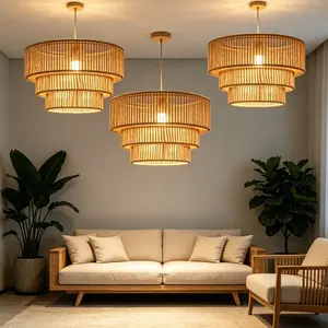 Decorative Woven Basket Pendant Light Shade, Elegant Lighting Decor for Home Restaurant, Cafe, Tea Shop, No Power Bulb Included, LED Pendant Light