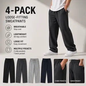 4-Pack Men's Loose Fitting Casual Pants for Fall Relaxed Fit Oversize Clothing Comfortable Drawstring Lounge Pants with Pockets  Workout Stylish Black And Deep Gray