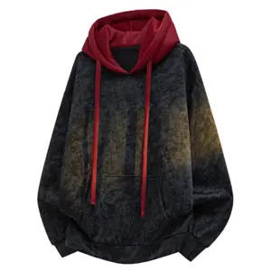 Men's Autumn And Winter Vintage Colorblock Patchwork Loose Fit Couple Hoodie, Men's Everyday Wear, Soft And Comfortable, Loose Versatile Warm Long Sleeve Hooded Jacket, Men's Hoodie summervibes