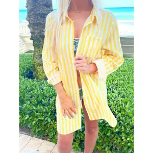 Yellow & White Striped Cover-Up