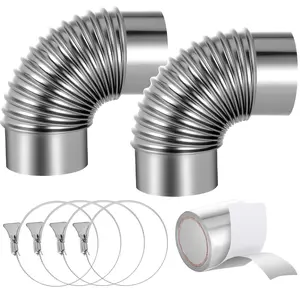 VEVOR 2 Pack Dryer Vent Elbow,  90 Degree Hose Connector Kit for 4 Inch Duct, Stainless Steel Vent Elbows with 4 Clamps and Aluminum Foil Tape, for HVAC Ducts, Pipes, and Ductworks at Tight Space