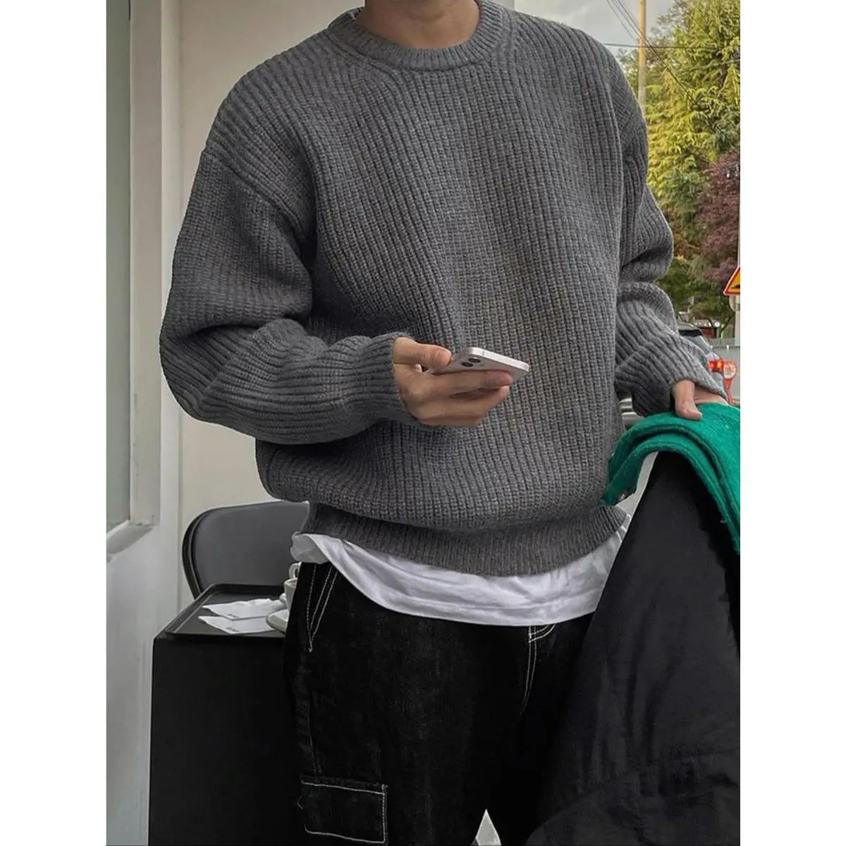 Men's Solid Drop Shoulder Cable Knit Sweater, Loose Casual Long Sleeve Round Neck Jumper for Fall & Winter, Fashion Knitwear for Daily Wear classic design everyday essential versatile style comfort wardrobe staple