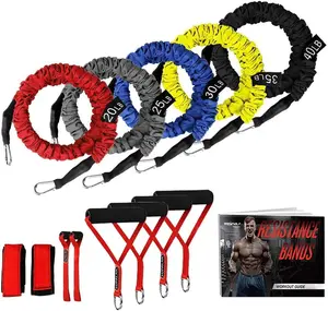 Resistance Bands, 15 count Exercise Elastic Bands Set, 20lbs to 40lbs Resistance Tubes with Heavy Duty Protective Nylon Sleeves Anti-Snap for Fitness