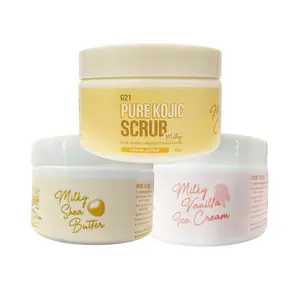 1 JAR G21 Pure Kojic Cream Scrub – Kojic + Collagen + Niacinamide Body Exfoliating Scrub – 300g (Milky Citrus / Milky Vanilla Ice Cream / Milky Shea Butter)