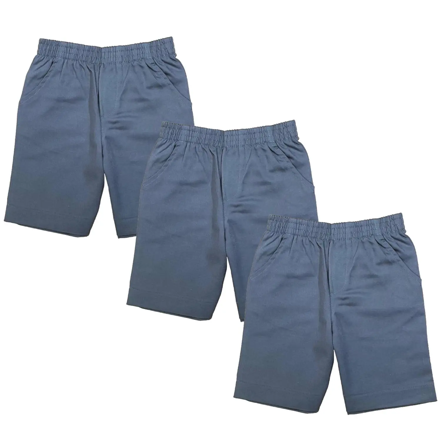 School Uniform Pull-On Grey Shorts, Elastic Waist Twill Bottoms, Comfort Fit School Apparel SBU32 3 Pack