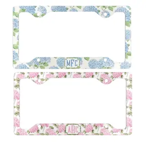 Pink And Blue Hydrangea License Plate Frame, Personalized Monogram Car Decor