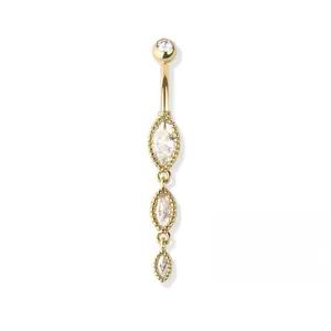 PRONG SET TRIPLE MARQUISE GEM CASCADE BELLY RING