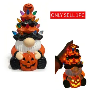 Halloween Dwarf Decoration Light, Pumpkin Gnome Ceramic Tree Lamp, Halloween Tree Light, Indoor Outdoor Party Display, Patio Decoration, Party Lights