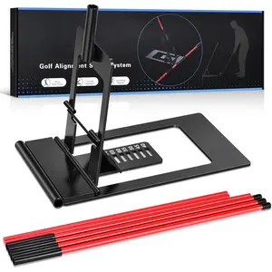 Golf Alignment Sticks Holder, Angle Adjustable Golf Training Aid, Weighted Golf Swing Trainer with Metal Sticks Practice Teaching Aid for Aiming, Putting,