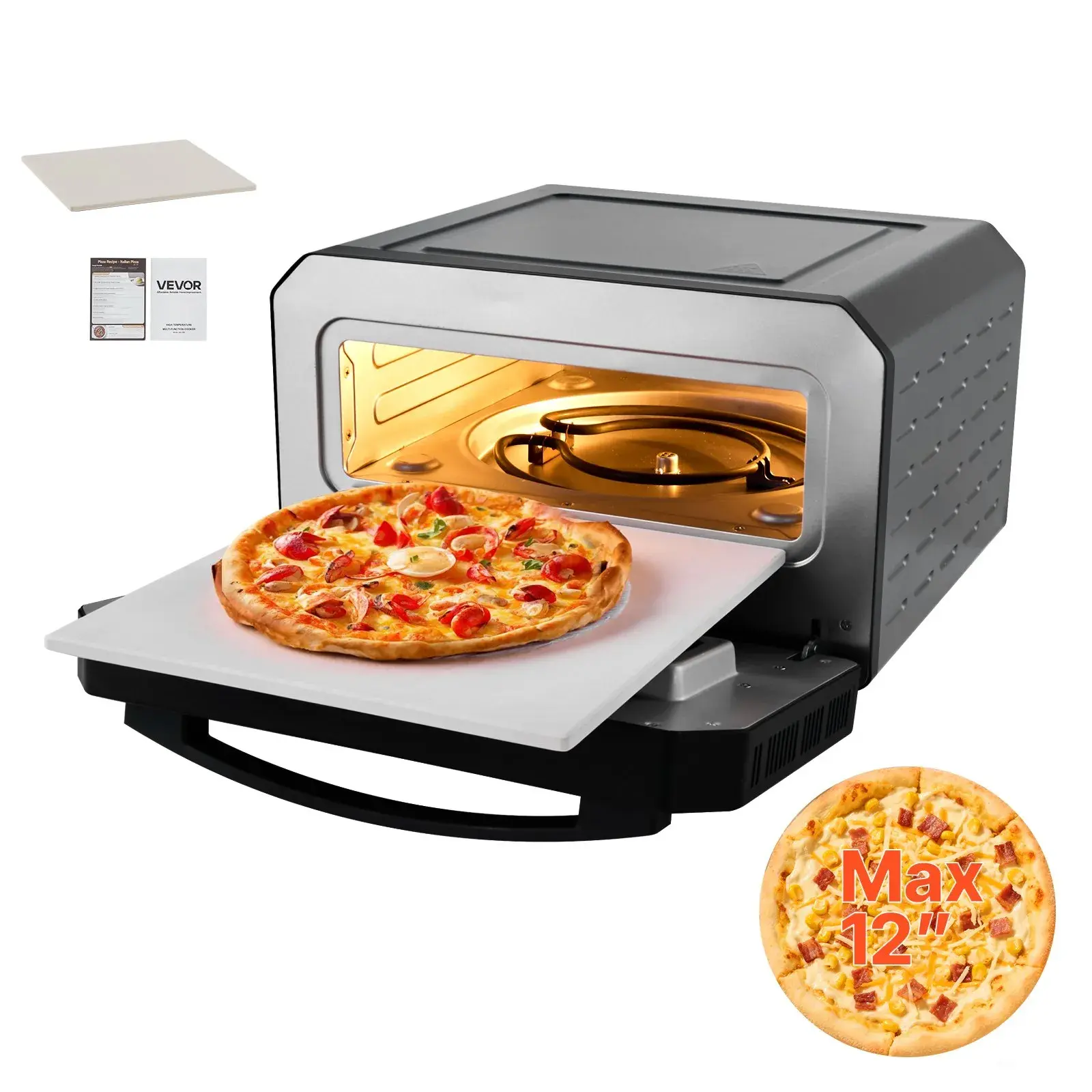 【Summerfinds】VEVOR Electric Pizza Oven,Smart Pizzas Maker Indoor with 5 Preset12-Inch Countertop Pizza Cooker w/ Touch Srceen750℉ Max Temp2-Min Rpaid Baking Oven Thin & CrispyNeapolitanFrozenNew York