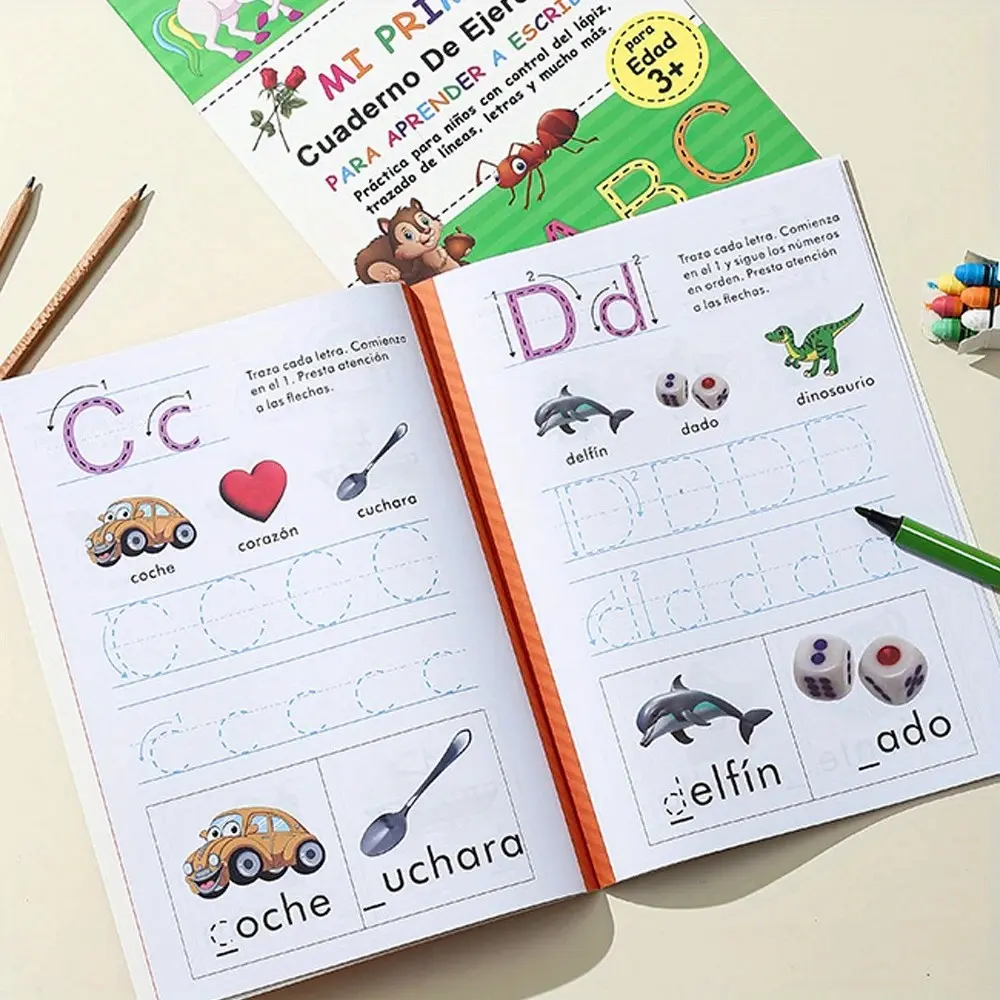 Tracing Book, Spanish Alphabet Practice Notebook, Abc Writing Workbook, Interactive Early Education Activity Book, Paper Book, Learning Tool, Learning Materials, School Supplies