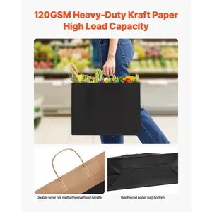 VEVOR Kraft Paper Bag with Handles 100Pcs 16x6x12 in Party Shopping Retail Bag Black