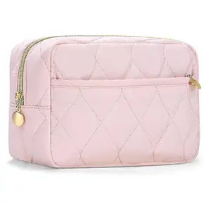 Makeup Bag, Travel Cosmetic Bag, Puffy Padded Make Up Bag for Women, Makeup Organizer Case, Wide-open Pouch Purse