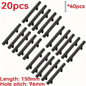 20 Black Stainless Steel Cabinet Handles - 15.24cm T-Handle Drawer Pulls, Cabinet Knobs and Pulls, Door Hardware, Suitable for Living Room, Kitchen and Bathroom Furniture, Eas to Install, Compact T-Handle for Bedroom Kitchen Cabinets, with 40 Screws