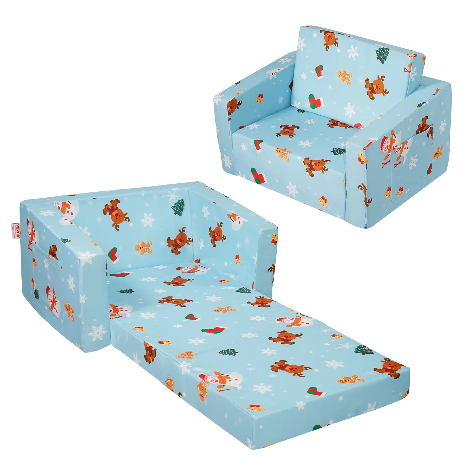 VEVOR Kids Couch,  2-in-1 Toddler Chairs Comfy, Toddler Couch Sofa Bed Fold Out, Convertible Sofa to Lounger, Kids Chair Seat Playroom Furniture for Kids Girls & Boys, Sky Blue