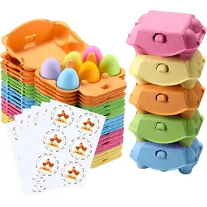 20 Pcs Colored 6-Count Egg Cartons, Natural Pulp Reusable Paper Egg Holder, 5 Color Blank Storage Tray for Chicken Eggs, Colorful Easter Egg Holding Cardboard Basket