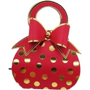 50pcs Red and Gold Bowknot Handbag with Gold Foil Dot Wedding Favor boxes Candy Box with Bow with handle for Wedding Birthday Favor Bridal Shower Baby Shower Party Favor