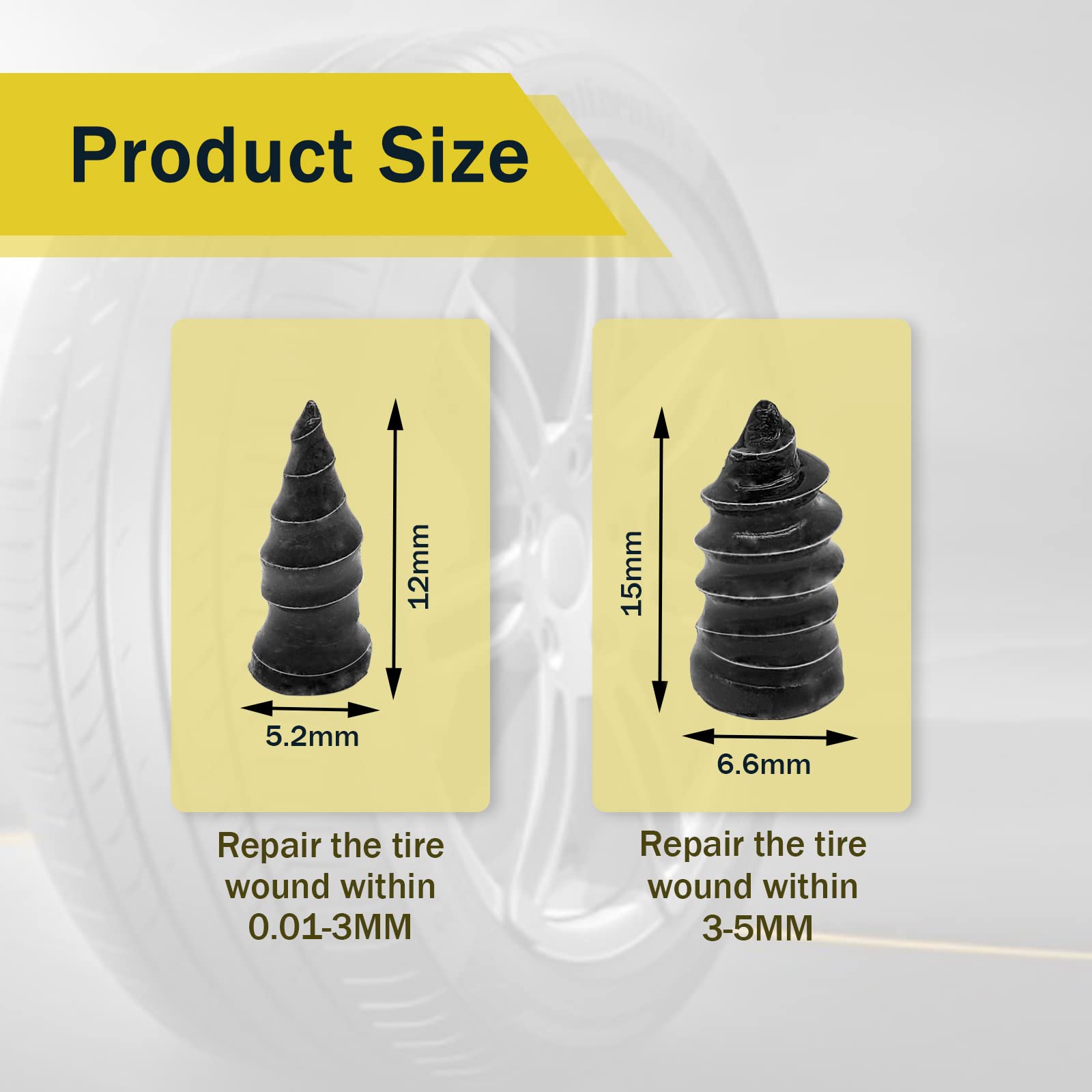60PCS Tire Repair Rubber Nail Kit, Vacuum Screw In Tire Plugs, Fast Self-Service Wheel Nail Plug Repair Kits, Suitable for Car, Motorcycle, Truck, Tractor Tire Puncture Repair