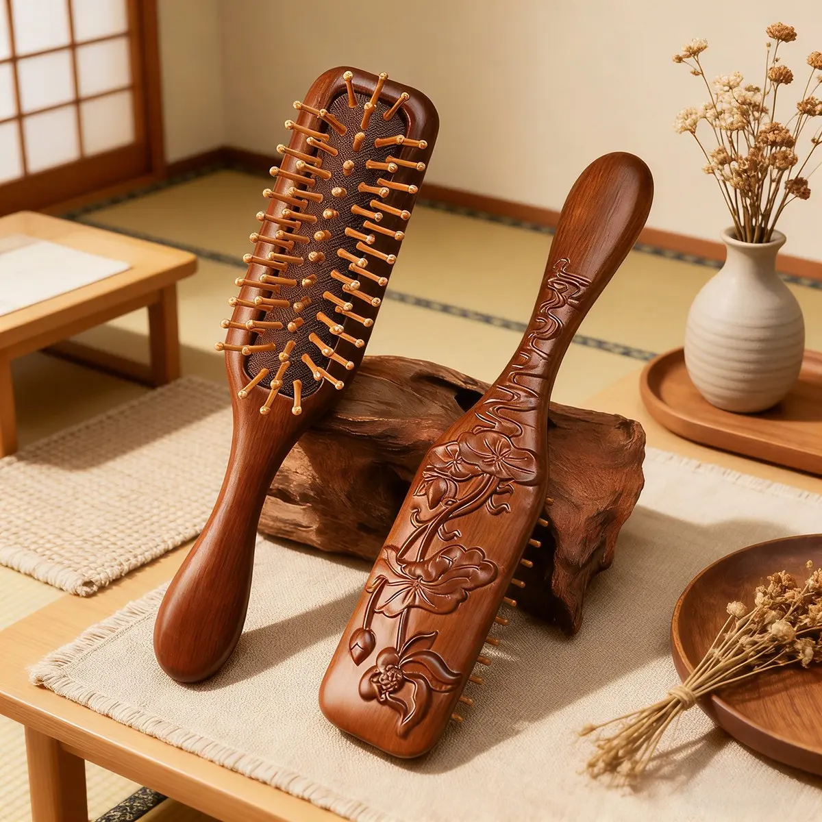 Vintage Wooden Air Cushion Comb, Anti-Knot Hair Care, Relieves Scalp, Portable Home Use, Bedroom Grooming, Daily Care, Detangling Brush, Anti Tangle Brush, Detangler Combs, Wooden Brush for Hair