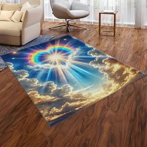 Contemporary Flannel Fleece Blanket - Lightweight All-Season Warmth with Sunshine & White Clouds Pattern, Vibrant Rainbow Heart & Radiant Sun Design, Soft Cozy Bedding for Home Decor, Blanket for Bed
