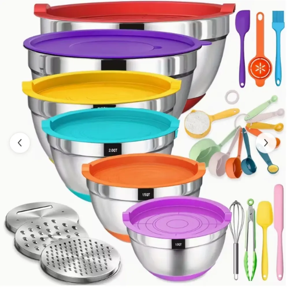 Stainless Steel Mixing Bowls Anti-Leak Moisture Barrier Airtight Lids, Compact Nestable Layout Easy To Stack & Store Away