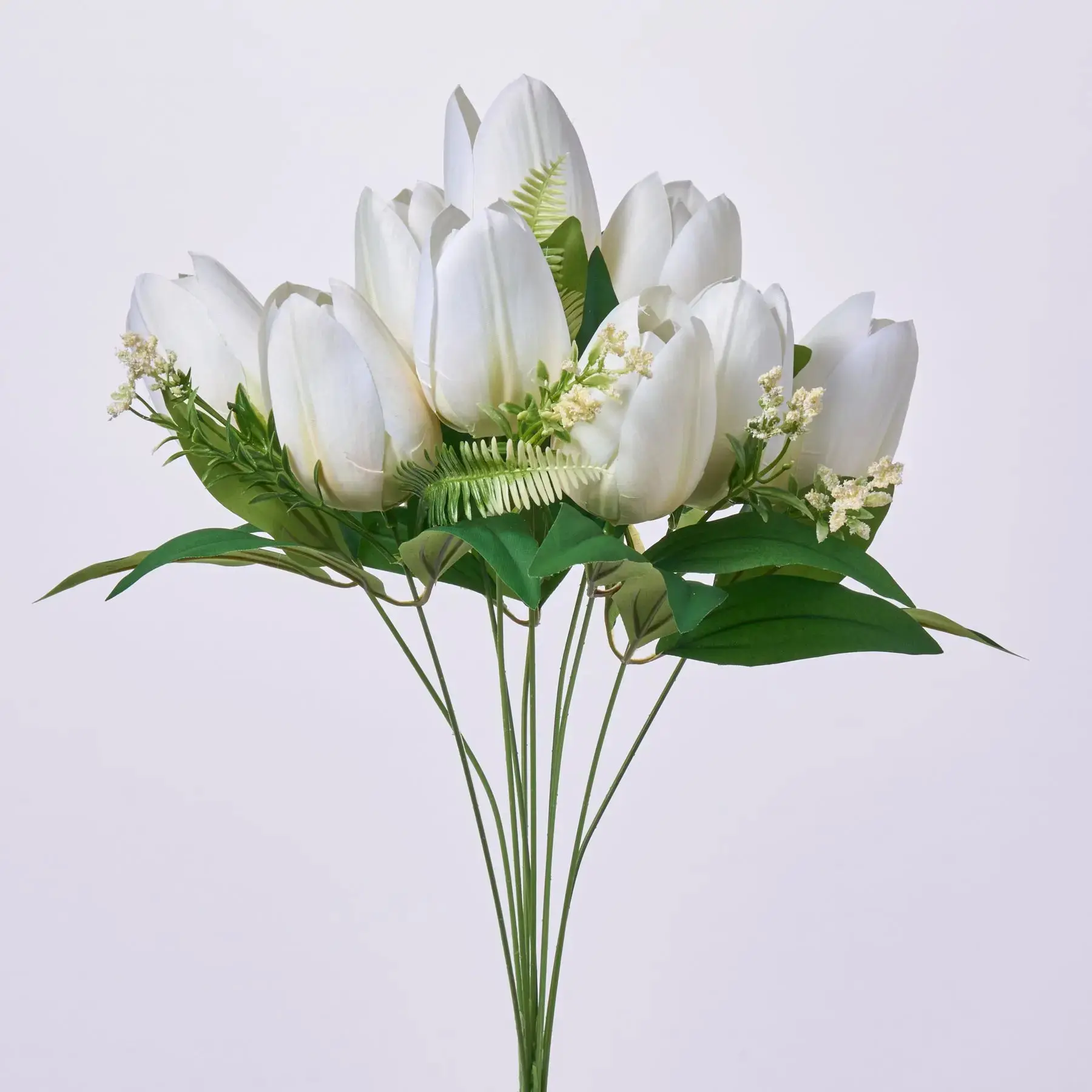 19" Tall x 9" Wide x 5" Diameter Decorative Bendable White Silk Tulip Bouquet with 10 Blooms & Leaf Stems, Faux Flower Artificial Flower Arrangements for Home Decor Centerpiece, Housewarming Gift