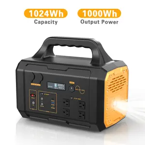 1000W Portable Power Station 1024Wh Solar Generator LiFePO4 (LFP) Battery with 120V AC Outlet, Fast Charging, Electric Generator for  Camping Outdoor Hiking Home Emergency Backup (200W/400W Solar Panel Optional) usb-c output rv travel