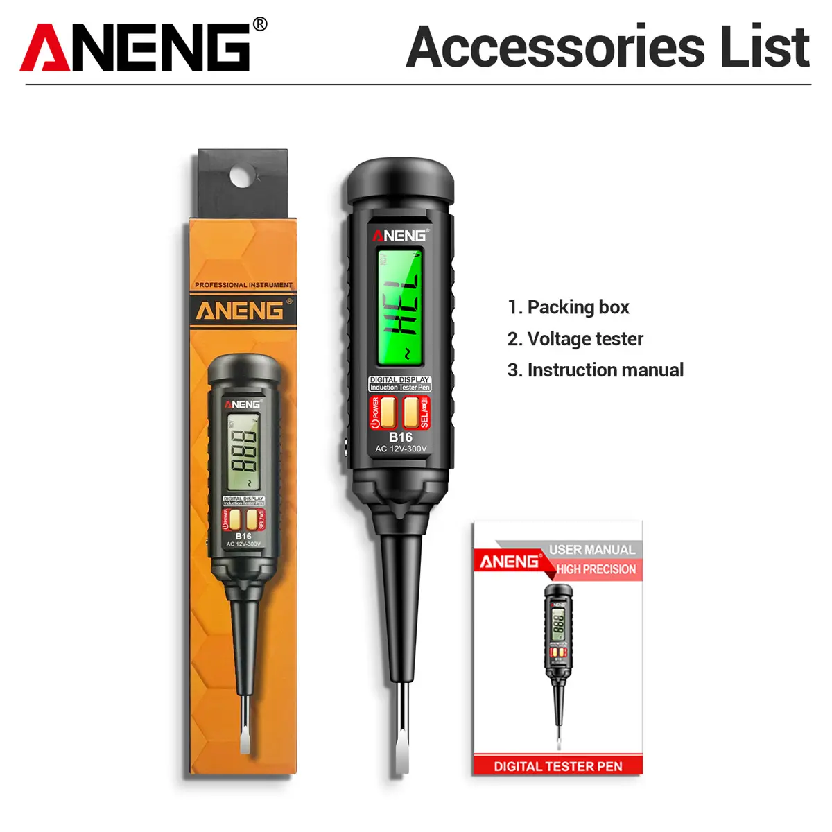 ANENG B20 Smart Voltage Display LCD Test Pen - NCV Non-Contact AC Voltage Tester, 50-60Hz 450V Detector with Chromium Vanadium Steel Slotted & Phillips Screwdriver Heads for Home Repairs, Electricians