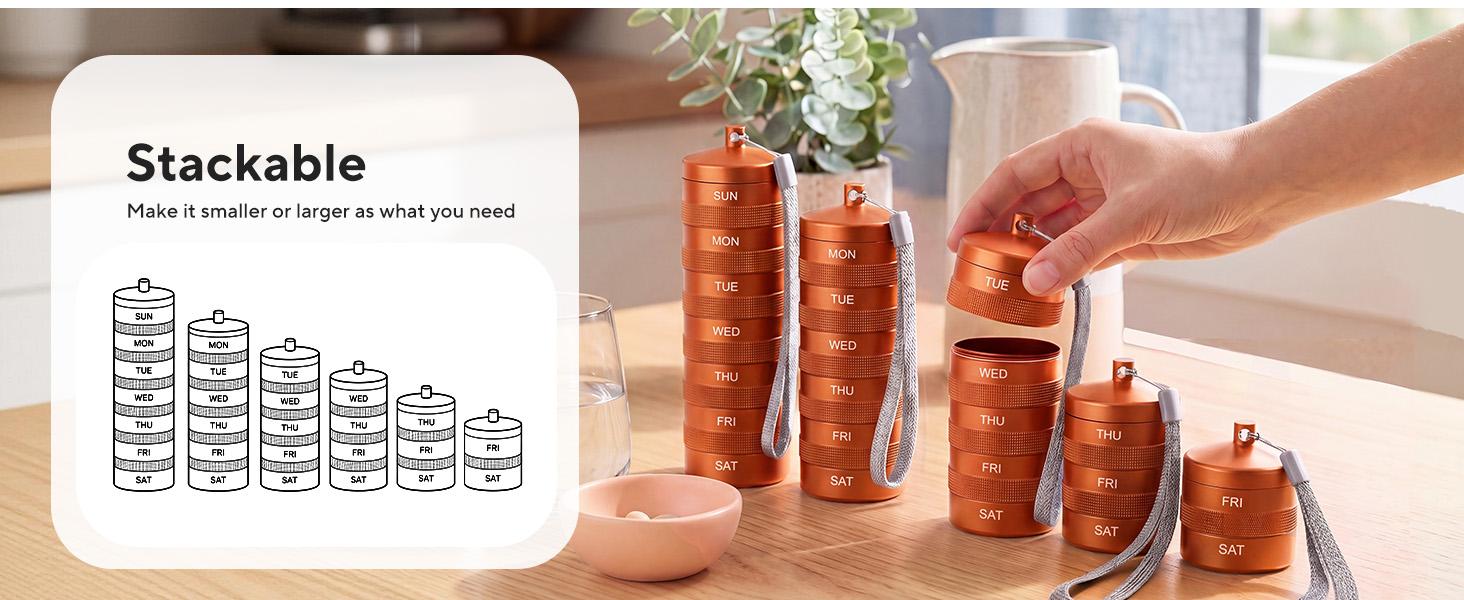 Weekly Metal Pill Organizer 2 Times a Day, Waterproof Travel Pill Case, Aluminum Alloy AM PM Pill Organizer, BPA Free 7 Day Daily Medicine Organizer Holder for Vitamin, Fish Oil, Supplement, dealsforyou, summerwins