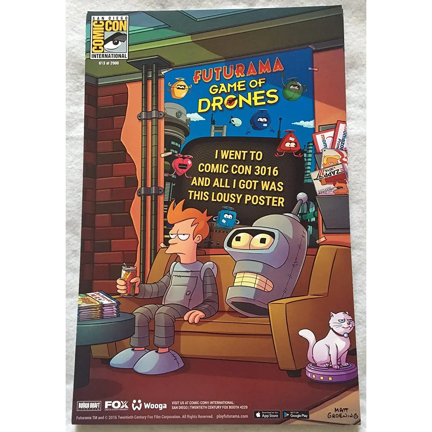 FUTURAMA GAME OF DRONES - 11"x17" Original Promo TV APP Game Poster SDCC 2016 XXXX/2000