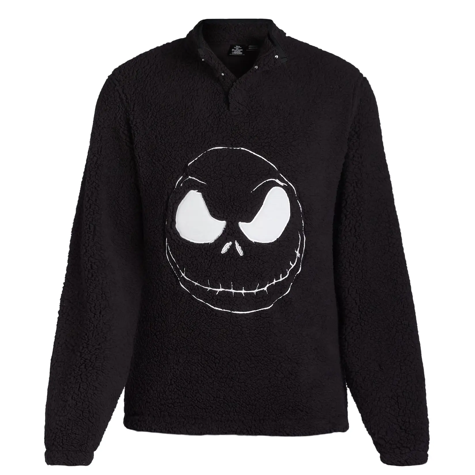 Nightmare Before Christmas Men's Pullover Sweater Jack Skellington Adult 1/4 Snap Fuzzy Jacket, Sleeves, Menswear
