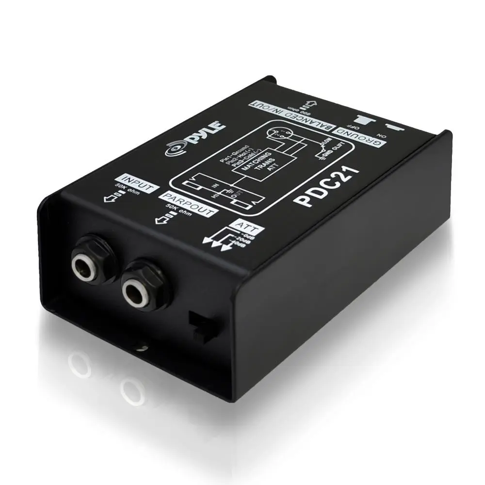 Direct Injection Audio Box - Passive Hum Eliminator with Steel Chassis, 1/4" Input Connector, XLR Output, Ground Lift, Low Noise Signal Converter for Guitar, Bass, Keyboard, Mixer & Speakers