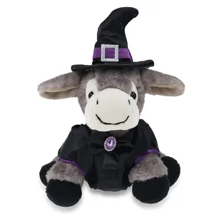 SUPER SOFT PLUSH - LYING GREY DONKEY WITH WITCH DRESS UP