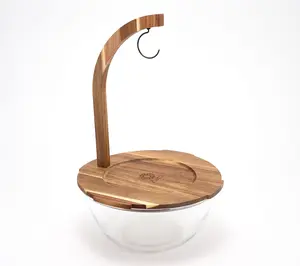 Aarti Sequeira 4-qt Glass Fruit Bowl w/ Banana Hanger Acacia Lid