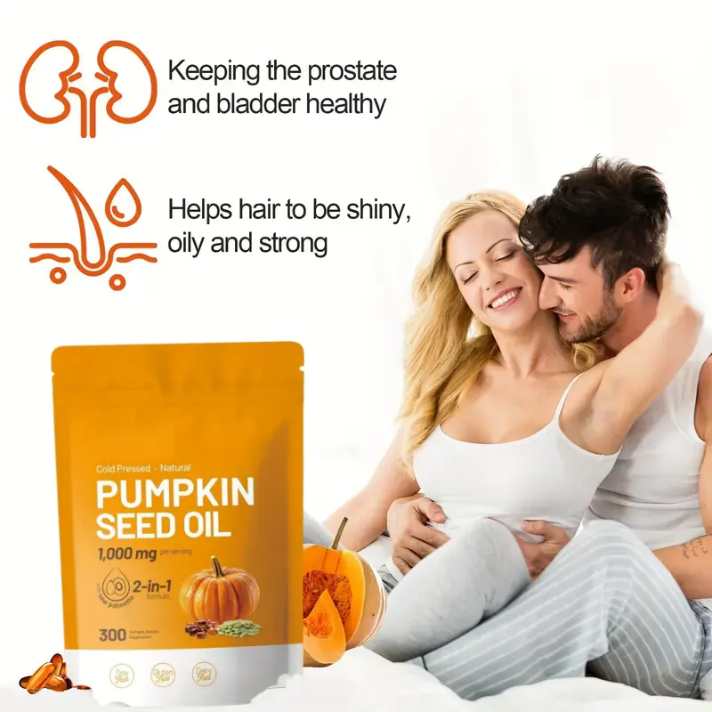 SummerVibes Natural Pumpkin Seed Oil & Saw Palmetto Softgels, 1000mg High-Content Plant Esters, 300 Capsules Antioxidant Nutritional Supplement