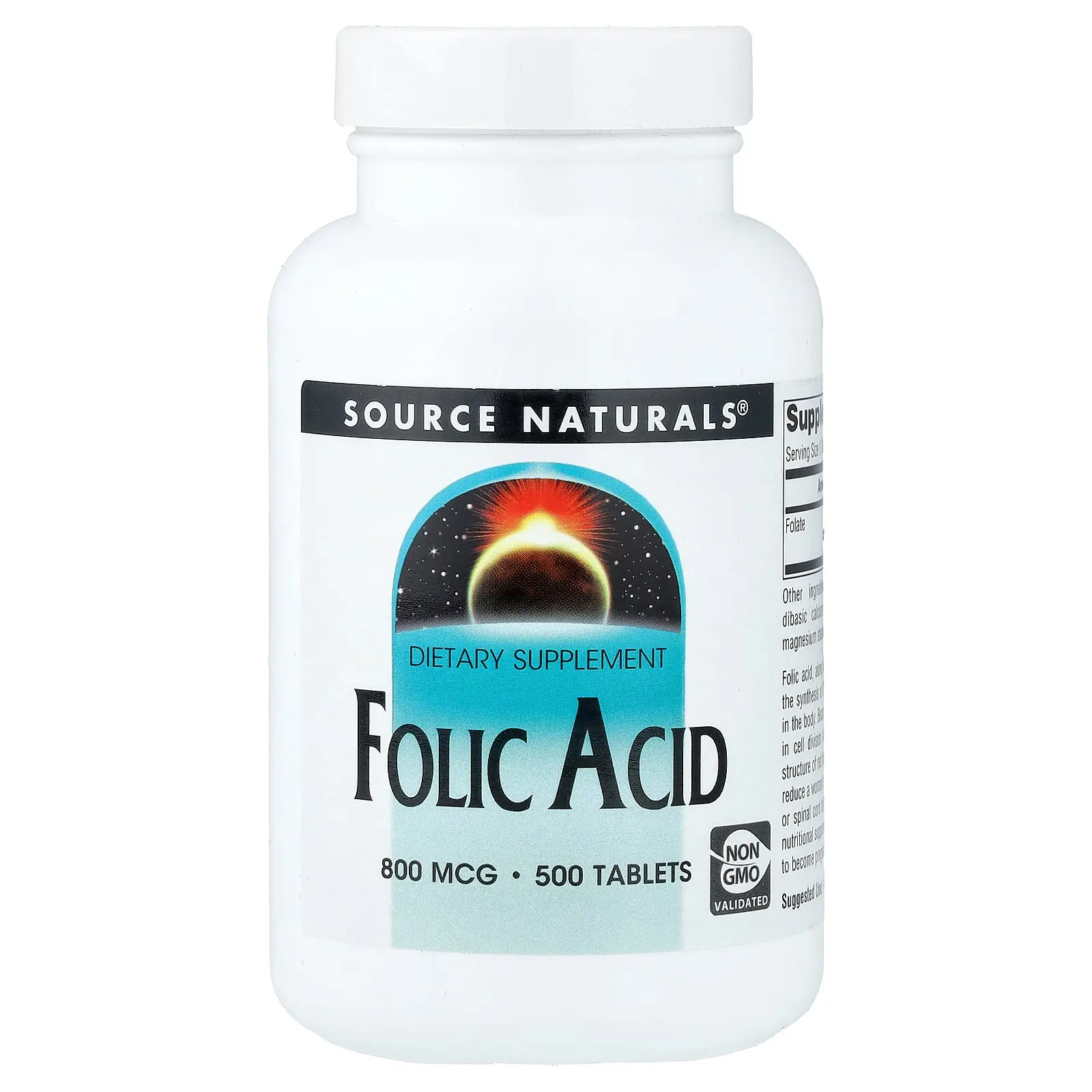 Source Naturals Folic Acid, 800 mcg, 500 Tablets